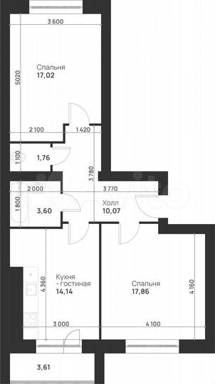 2-к. квартира, 68,1 м², 4/5 эт.