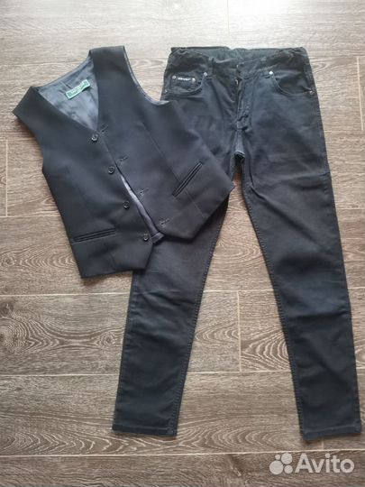 Рубашка-жилетка школьная (2 в 1), размер 140-152