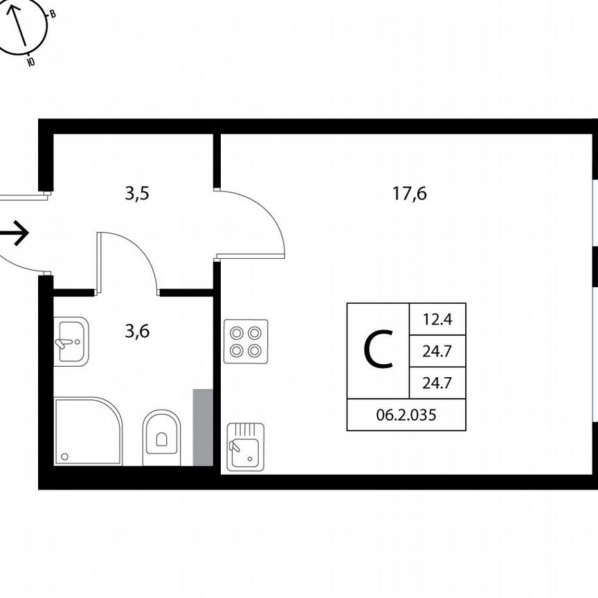 1-к. квартира, 24,7 м², 1/3 эт.