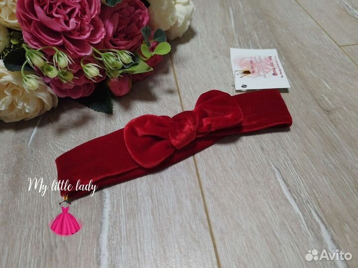 Комплект бархатные красные пинетки и повязка новые