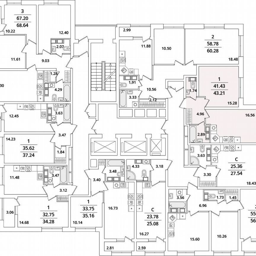 1-к. квартира, 43,2 м², 12/22 эт.