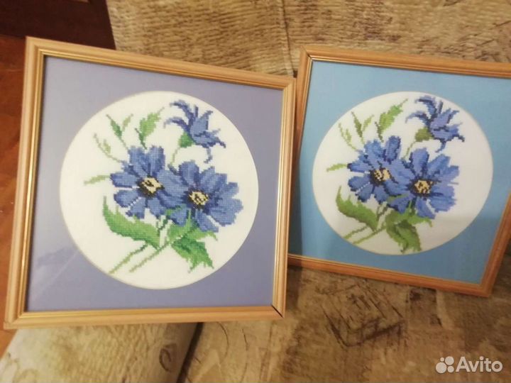 Готовая вышивка крестом цветы 2 шт