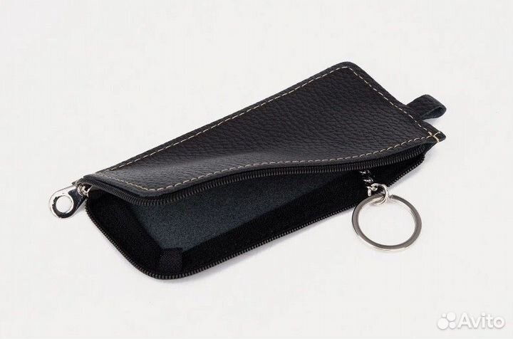 Ключница Кайман 16,5 см кольцо кожа чёрный Россия