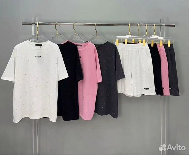 Майка+шорты Miu разные цвета со стразами M-L