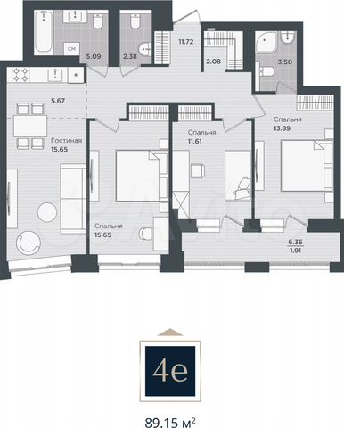 4-к. квартира, 89,2 м², 16/24 эт.