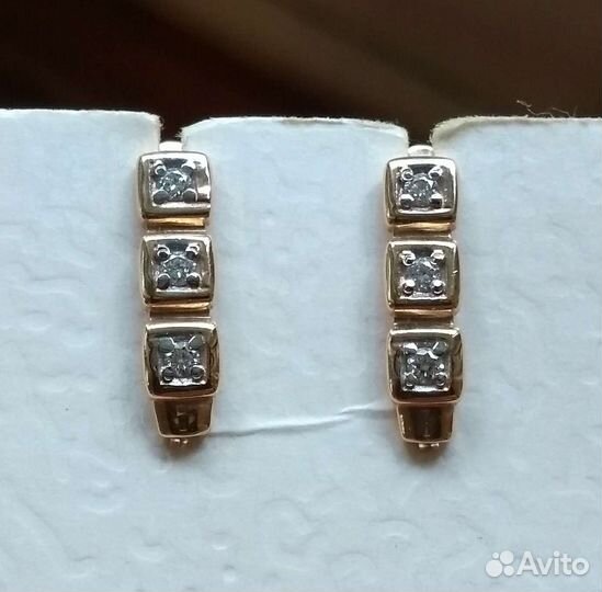 Золотые серьги с 6 брилл. 0,13ct Новые