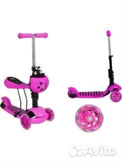 Самокат - беговел розовый, 2в1