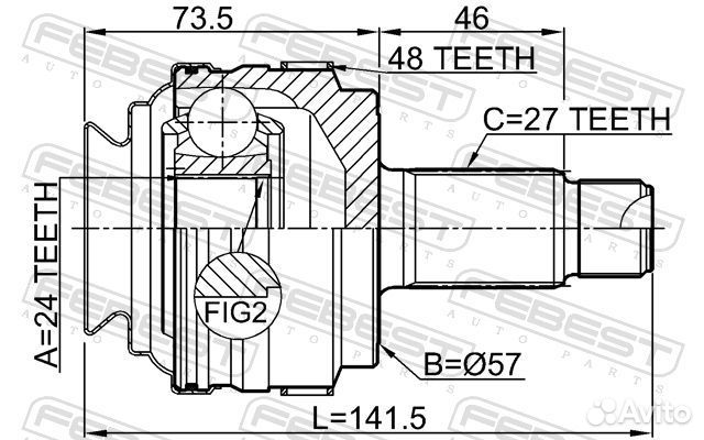 Шрус внешний зад прав/лев 1910E87A48R Febest