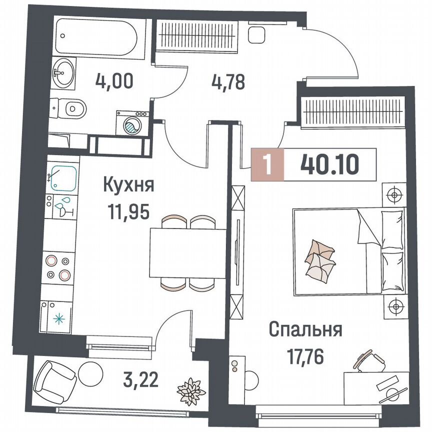 1-к. квартира, 40,1 м², 18/18 эт.