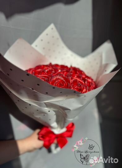 Букеты из атласных лент, ручная работа