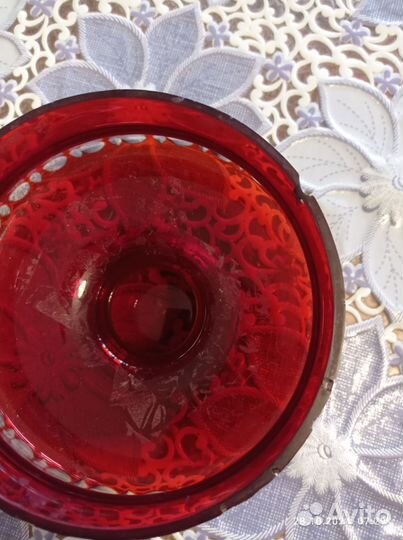 Конфетница, ваза для фруктов красный хрусталь СССР