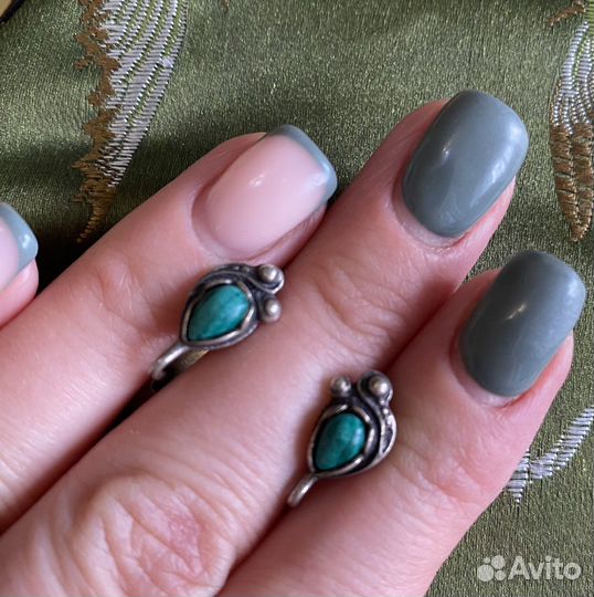 Серебряные серьги с натуральной бирюзой СССР