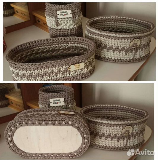 Вязаные корзинки ручной работы