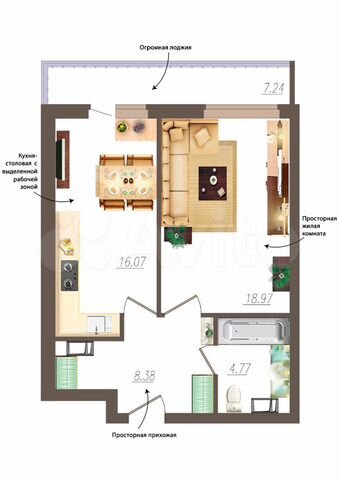 1-к. квартира, 48,2 м², 4/19 эт.