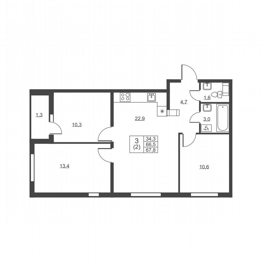 3-к. квартира, 67,8 м², 4/8 эт.