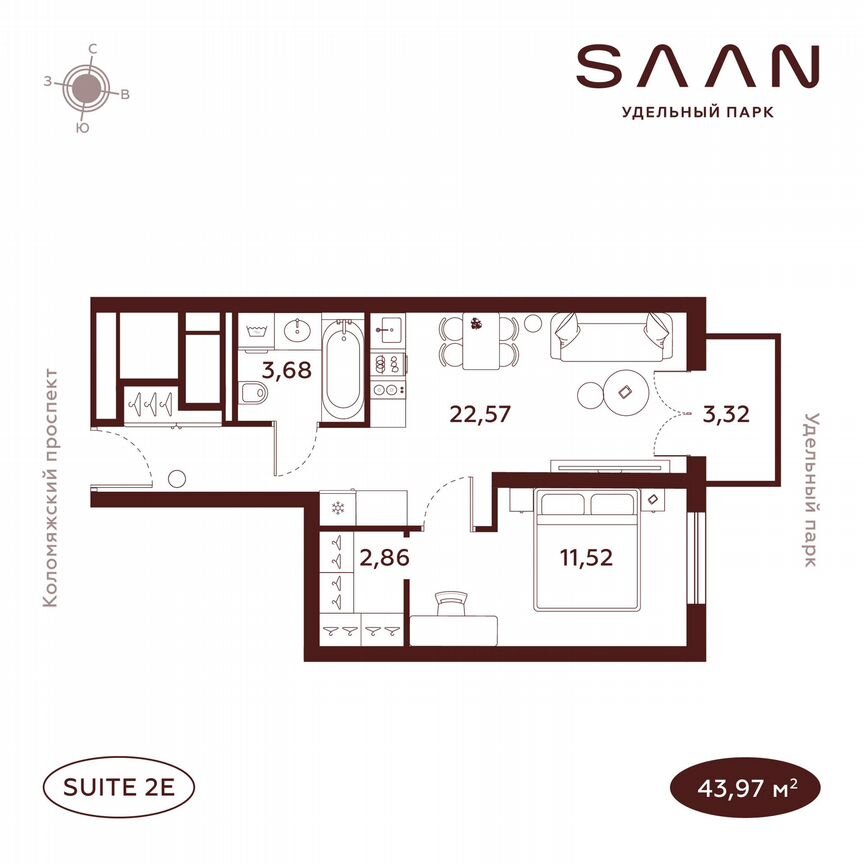 1-к. квартира, 44 м², 21/23 эт.