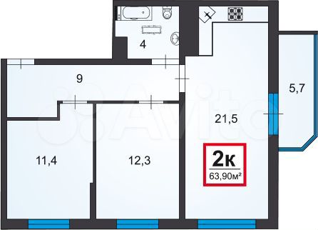2-к. квартира, 63 м², 10/16 эт.