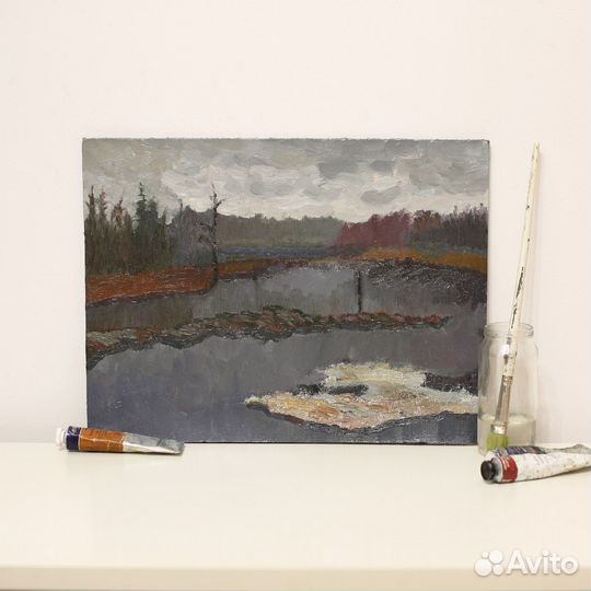 Картина маслом зимний пейзаж этюд