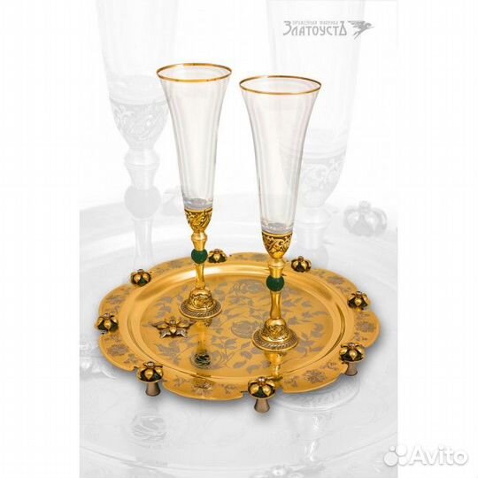 Набор бокалов, поднос золотой