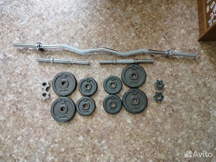 Гантели 10 кг чугун / гриф 5 кг хромированный