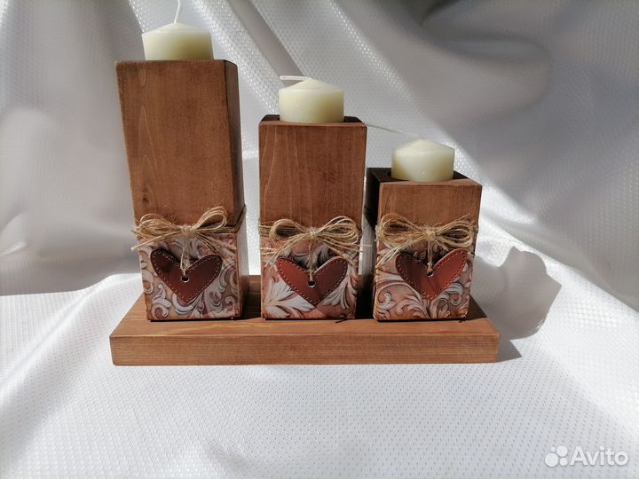 Подсвечник из дерева, новые 3 шт ручная работа