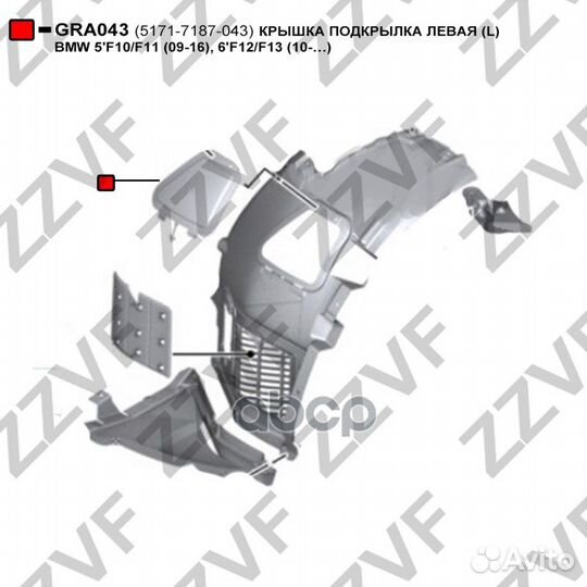 Крышка подкрылка левая (L) BMW 5'F10/F11 (09-16