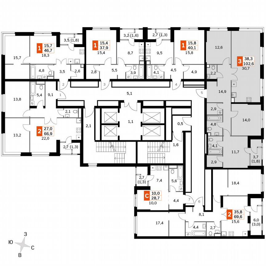 3-к. квартира, 102,6 м², 5/45 эт.