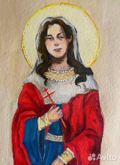 Картина маслом, лик святых (не икона)