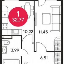 1-к. квартира, 33 м², 10/25 эт.