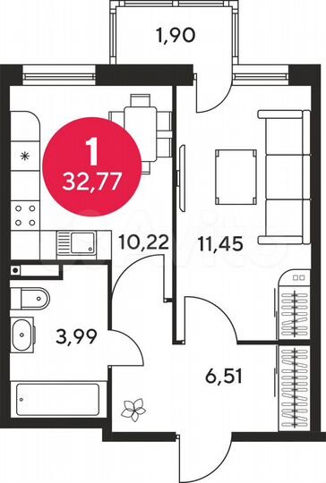 1-к. квартира, 33 м², 10/25 эт.