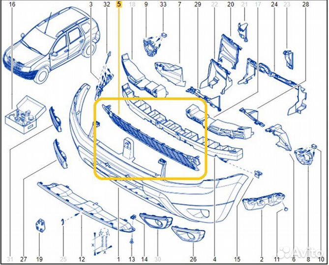 Решетка бампера Renault Duster F4R 2014