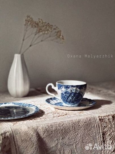 Винтажная синяя посуда, Англия