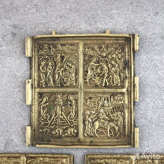 Скадень Праздники 3 створки. Икона меднолит