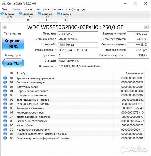 250 гб M.2 NVMe накопитель WD Blue SN550