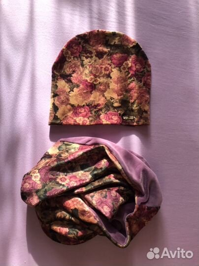 Женская шапка и снуд, велюр