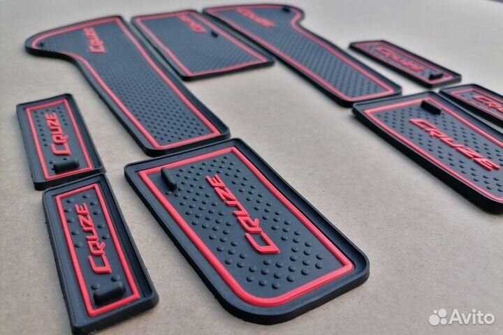 Коврики силиконовые в двери Cruze 9 шт красные