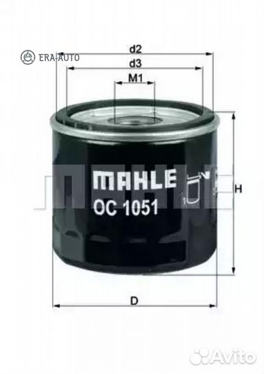 Mahle OC1051 OC1051 фильтр масляный\Volvo V40/S60