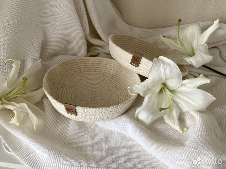 Интерьерная корзина из шнура