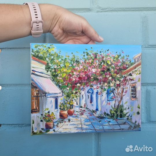 Картина маслом Греция улица южный город пейзаж