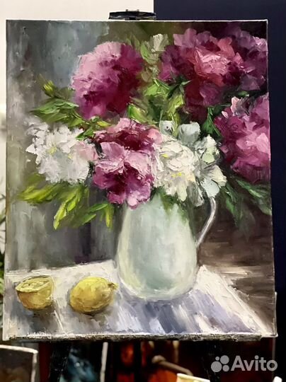 Картина маслом на холсте пионы