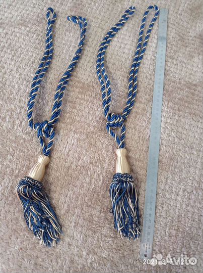 Подхват - шнур для штор синебежевый с бахромой