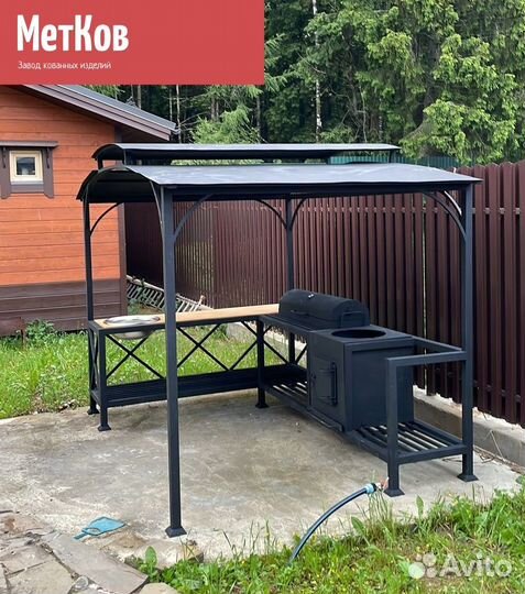 Мангал с печью под казан и крышей