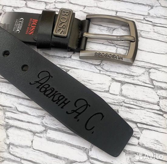 Ремень мужской кожаный с гравировкой