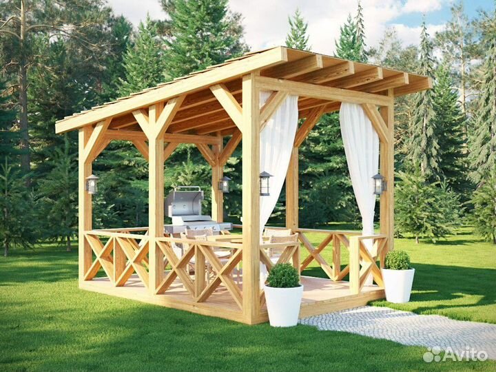 Кухня летняя зона барбекю беседка садовая мебель