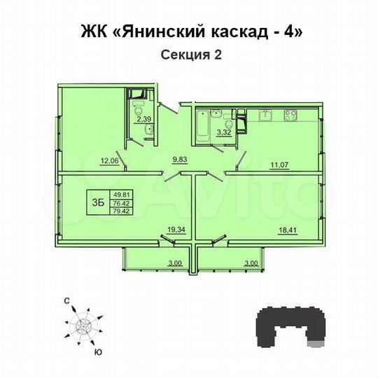 3-к. квартира, 79,4 м², 8/12 эт.