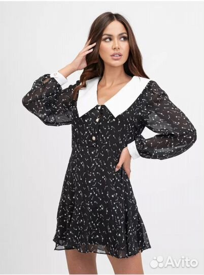 Платье с белым воротником 48 новое