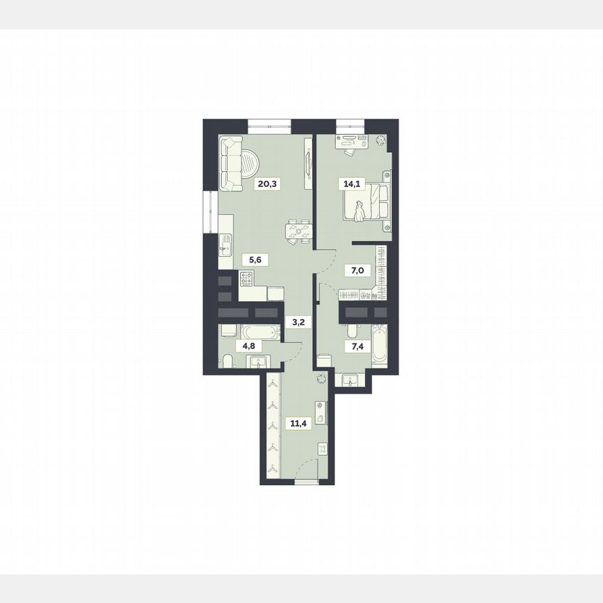 2-к. квартира, 73,8 м², 10/27 эт.