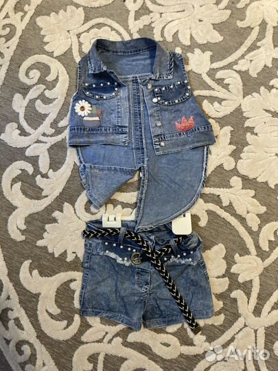 Джинсовый комплект турецкий (жилет/шорты/футболка)