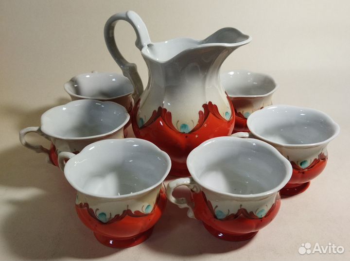 Кофейный сервиз Красный бутон Барановка СССР