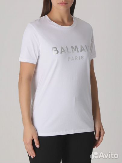 Футболка хлопковая с принтом Balmain